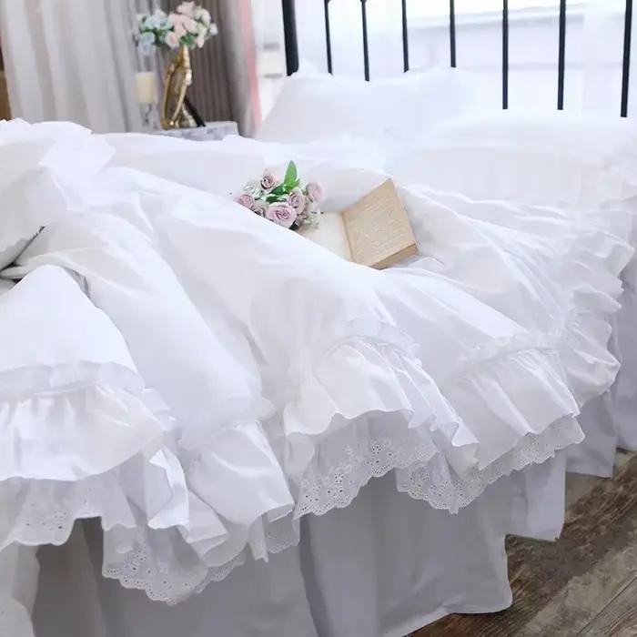 Housse de couette de luxe à volants, literie Queen en pur coton, housse de couette King en dentelle,