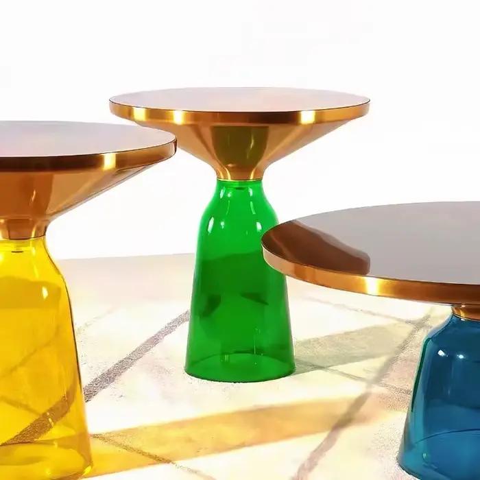 Table de chevet nordique de luxe abordable, table d'appoint de canapé, table basse, verre rond d'int