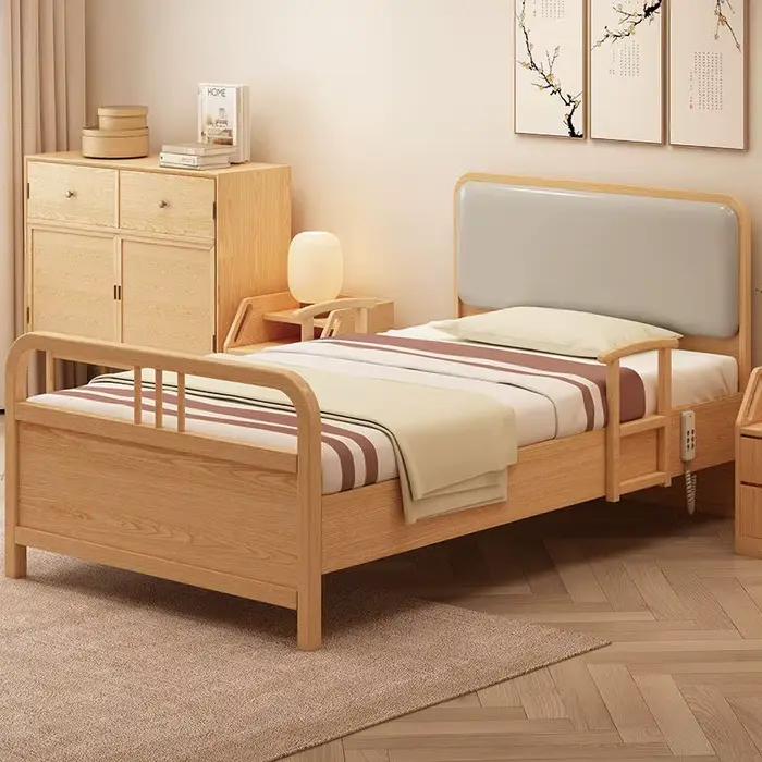 Lit simple en bois pour personnes âgées avec barreaux de sécurité, lit de soins à domicile pour seni