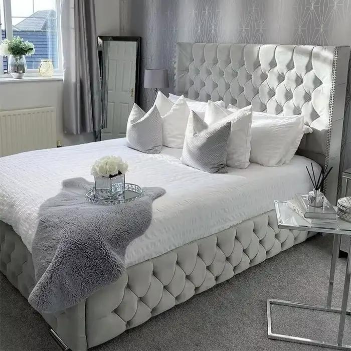 Lits de luxe minimalistes Double salon esthétique cadre de lit moderne rembourrage Muebles Para dort