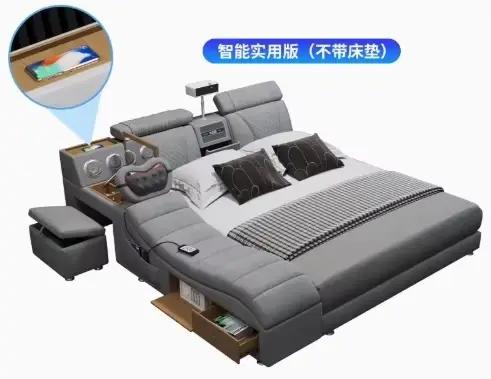 Lit de massage électrique Queen avec armoires esthétiques intégrées, rangement et accessoires de mob
