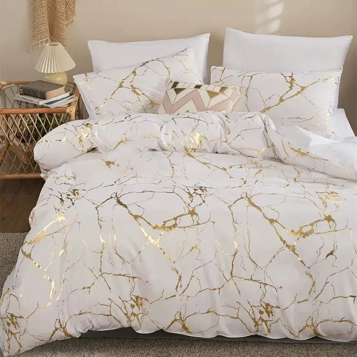 Ensemble de housse de couette Queen, 3 pièces, imprimé marbre blanc, housse de couette de luxe en mi