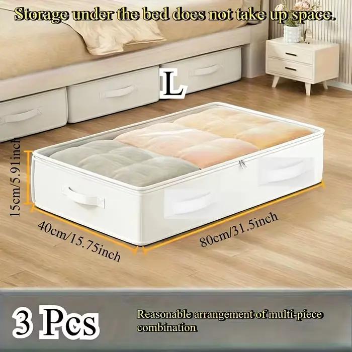 Lot de 3 boîtes de rangement sous lit grande capacité, pliables avec couvercle, anti-poussière, mult
