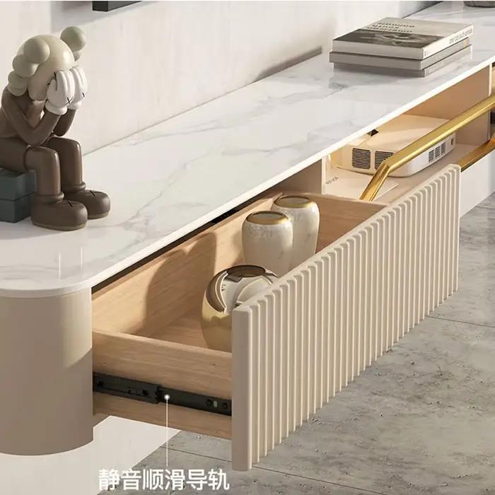 Ensemble de meuble TV flottant de luxe en ardoise, meuble TV minimaliste mural et Table basse, Solut