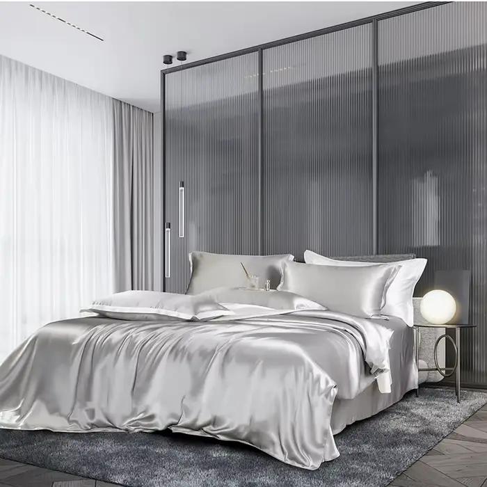 Parure de lit en Satin de luxe, housse de couette avec taie d'oreiller, Style européen, King/Queen S