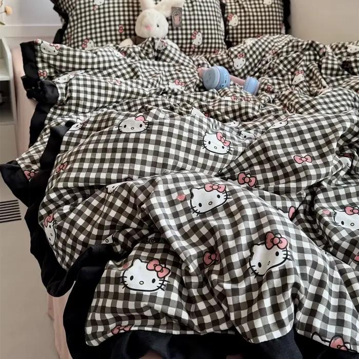 Parure de lit Kawaii Hello Kitty, housse de couette en coton, draps doux et confortables, style Y2K,