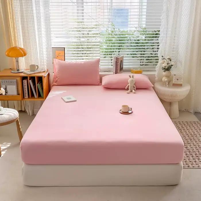 Drap-housse en coton avec bande élastique, couleur unie, protège-matelas pour lit simple, double, ki