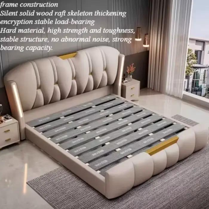 Tête de lit unique, tables de chevet, lit double rembourré avec rangement, lit queen size, meubles m