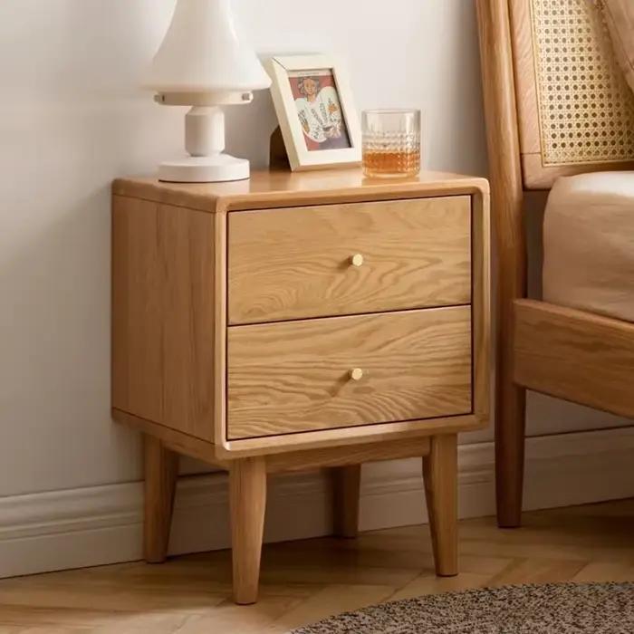 Table de chevet avec tiroirs, entièrement en bois massif, moderne, en chêne, nordique, pour chambre 