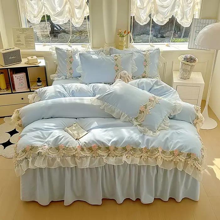 Ensemble de literie en dentelle brodée 4 pièces (housse de couette + drap + taie d'oreiller) Ensembl