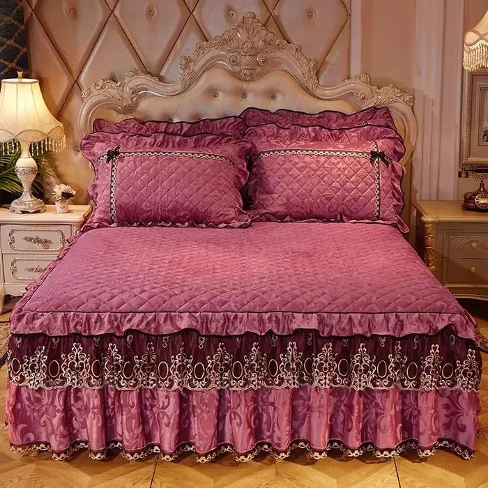 Jupes de lit en dentelle de velours, pince à coton optique, couvre-lit de style européen, housse de 