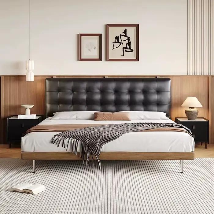 Meubles de chambre à coucher en bois de luxe modernes du milieu du siècle, lits souples et rembourré