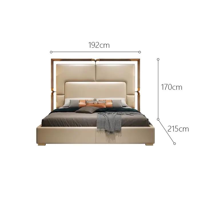 Lit en cuir de luxe léger chambre principale moderne Simple 1.5M / 1.8M lit Double haut de gamme Vil