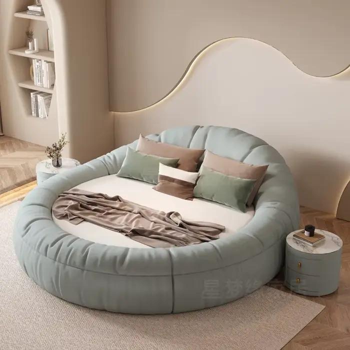 Cadres de lit modernes 200x200cm, lit Queen minimaliste rond avec tête de lit, meubles de chambre à 