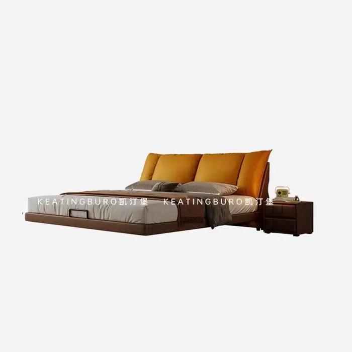 Lit double de luxe en cuir 180x200 pour chambre d'enfant, salon ou hôtel, cadre de lit flottant, mob