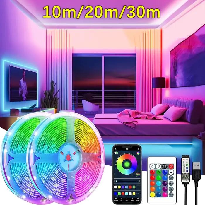 Bande lumineuse Led RGB USB 5V, 10m 20m 30m, ruban Flexible à Diode pour décoration de chambre à cou