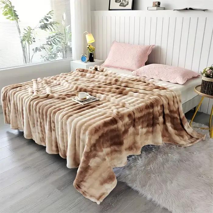 Couverture de lit luxueuse en fausse fourrure de lapin – Jeter doux, épais et chaud toutes saisons, 
