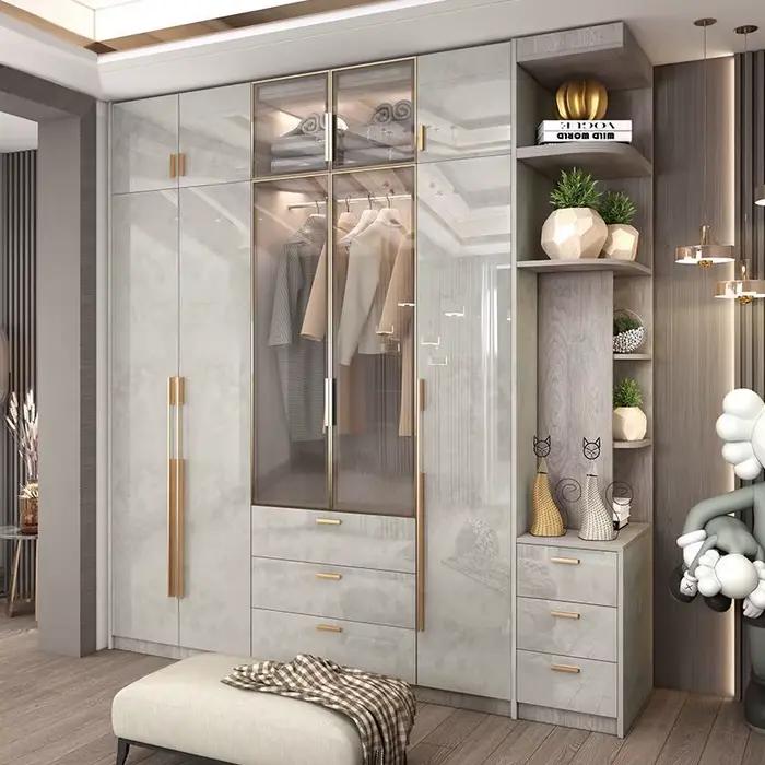 Support armoires de rangement porte en verre étagères organisateurs armoire de luxe chambre rangemen