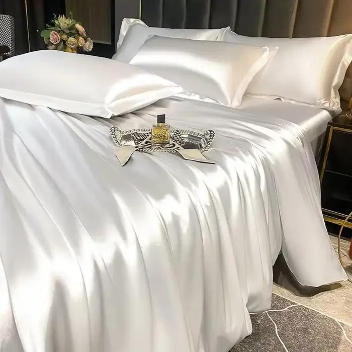 Parure de lit nordique en soie, avec housse de couette, drap et taie d'oreiller, de luxe, pour Coupl