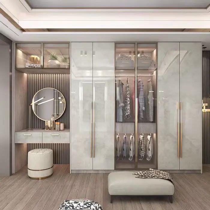 Support armoires de rangement porte en verre étagères organisateurs armoire de luxe chambre rangemen