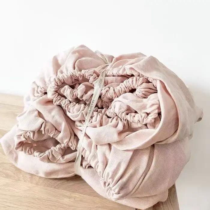 Drap-housse 100% lin avec bande élastique, couleur unie, antidérapant, ajustable, pour lit simple, d