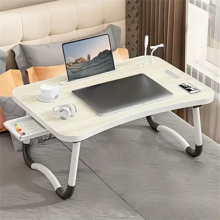 Table de lit pliable Portable pour ordinateur Portable, plateau de bureau à rabat avec Ports USB, ti