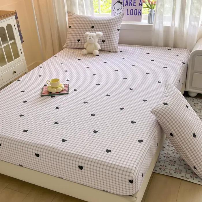 Ensemble de draps de lit rayés, drap-housse, couvre-lit antidérapant avec bande élastique, housse de