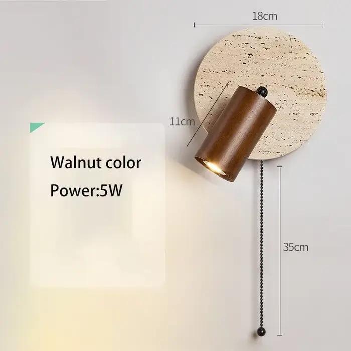 Lampe murale LED ronde en pierre pour chambre à coucher, lumière de lecture orientable avec interrup