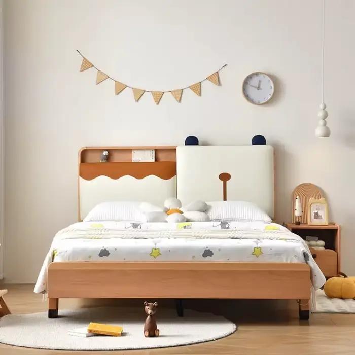 Lit enfant 150x200cm pour 2 personnes, avec table de chevet intégrée, lit double Queen Size pour enf