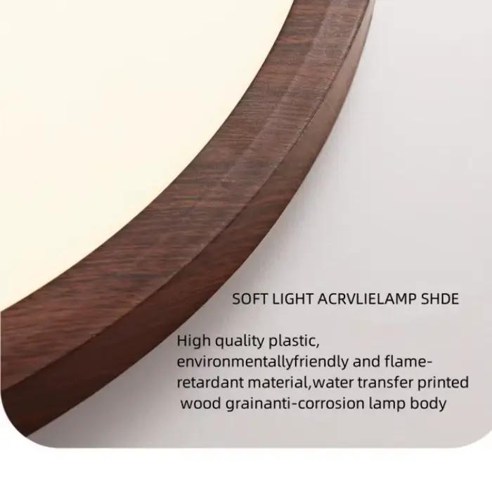 Plafond moderne à LEDs lumière circulaire ultra-mince Grain de bois noyer lumière décorative chambre