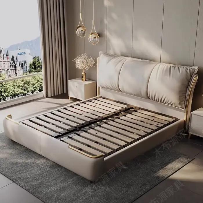 Lit moderne de luxe, minimaliste, rembourré en cuir, pour adultes, tête de lit princesse, Cama De Lu