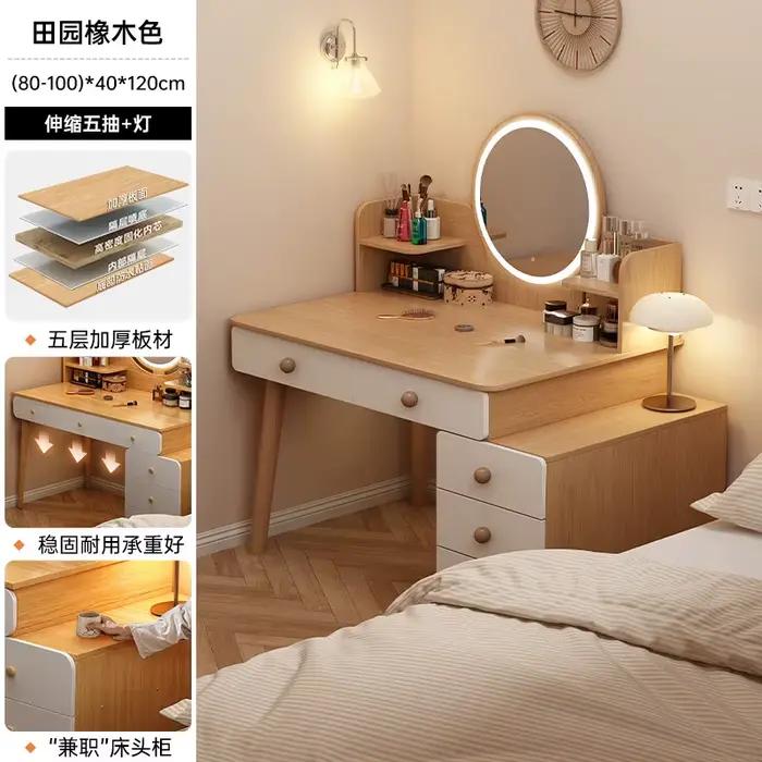Coiffeuse de chambre à coucher blanche en bois avec miroir, éclairage et tiroirs de rangement, meubl