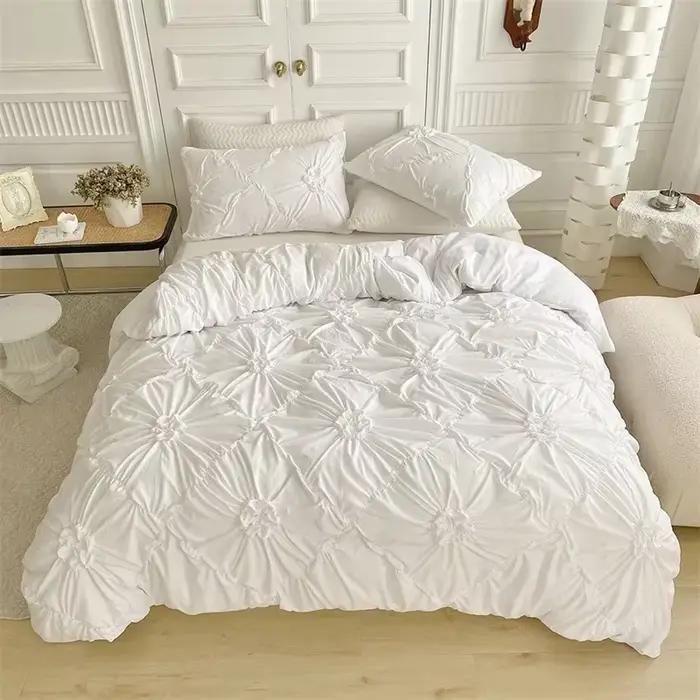 Parure de lit double plissée en trois dimensions avec motifs floraux torsadés, housse de couette Kin