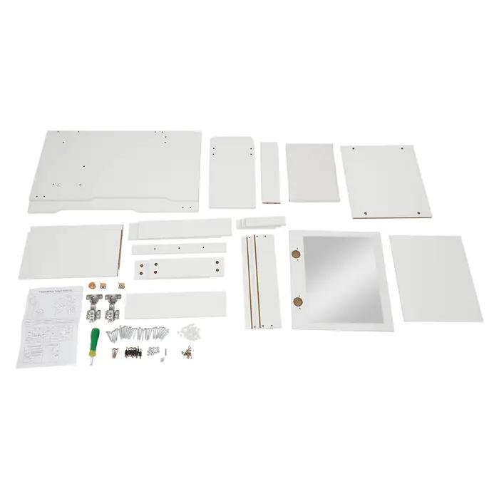 Petit coiffeuse blanc avec miroir rabattable, rangement caché, ensemble de coiffeuse avec plateau en