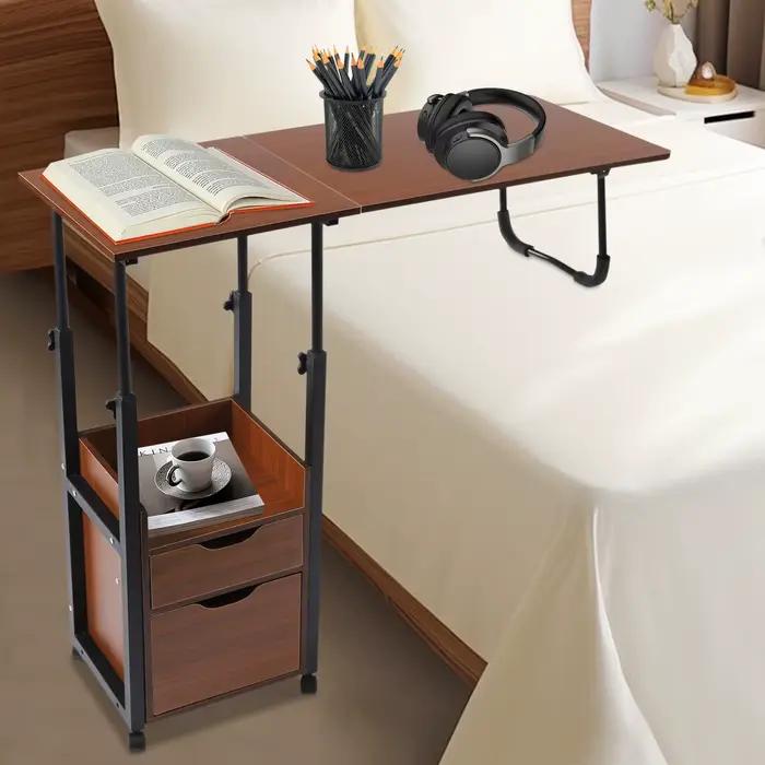 Bureau d'ordinateur Portable pliable avec roulettes, Table de chevet réglable en hauteur, Table de b
