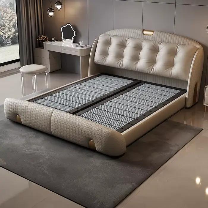 Lit Moderne de Luxe en Bois pour Filles, Cadre de Lit Double/Queen Size Européen, Meuble de Chambre 