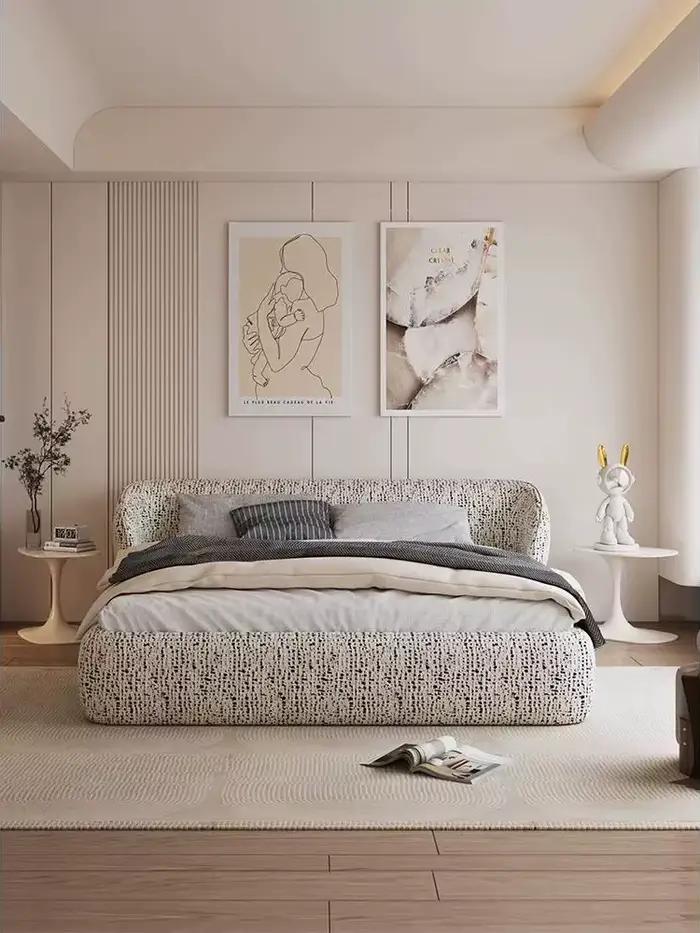 Lit double pour chambre à coucher, cadre de lit en tissu, tailles 1.5, 1.8, 2.0 cm, style crème, sim