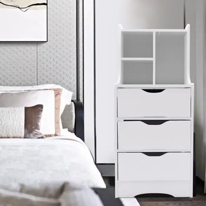 CNCEST-Table d'appoint blanche pour chambre à coucher, table de chevet moderne avec 3 égouts de prox
