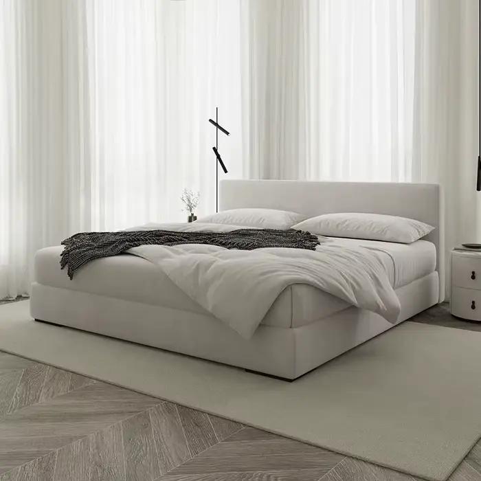 Lit moderne Style crème Design tissu en bois massif meubles de chambre à coucher de luxe King Size h