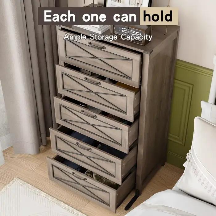 5 tiroirs pour chambre à coucher, commode de chambre à coucher en bois, commode et commode en bois d