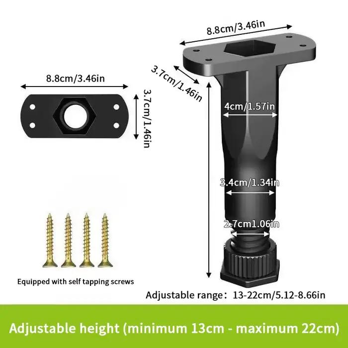 Pied de support télescopique réglable pour sommier, pied de meuble en plastique renforcé, pied de ca