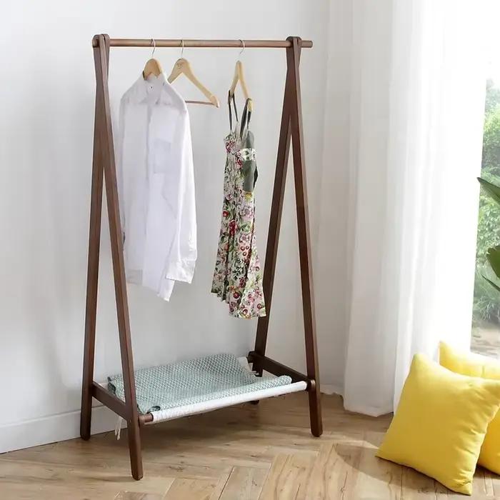 Meuble de chambre à coucher extensible marron, porte-manteau en bois massif