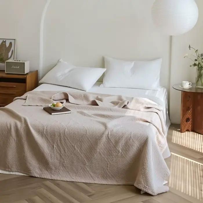 Couverture de lit en gaze de coton pur de type A, couette climatisante, couvre-lit jacquard uni, liv