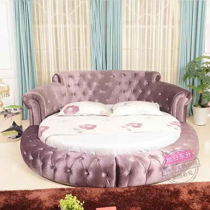 Lits de chambre à coucher modernes français de taille Queen, lits doubles pour adultes, lit rond eur