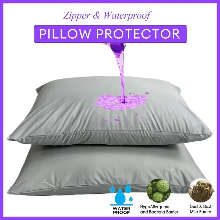 Housse de protection d'oreiller grise, 2 pièces, imperméable, anti-bug, fermeture éclair, 50x70cm, l