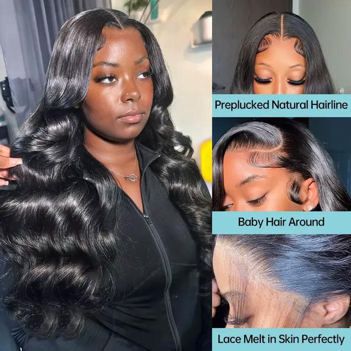 Perruque Lace Front Wig Body Wave Brésilienne Naturelle Sans Colle, Cheveux Humains, 13x4, 13x6, 34 