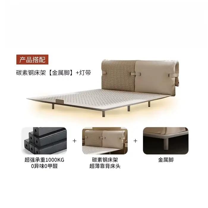 Lit double moderne de luxe 180x200cm avec suspension en acier carbone, tissu amovible et lavable, me