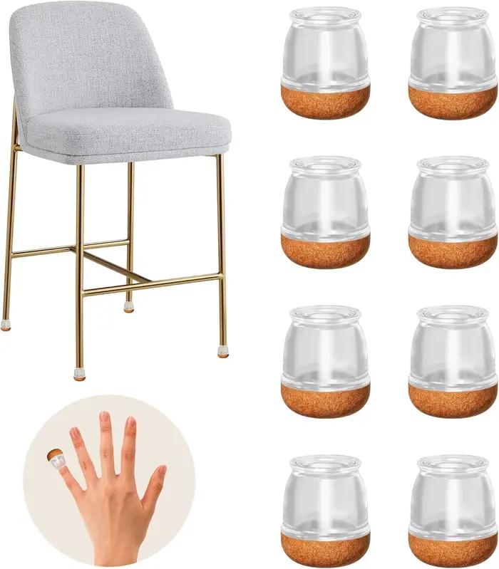 Protecteurs de sol transparents pour pieds de chaise, 8 pièces, avec coussinets en feutre épais, cou