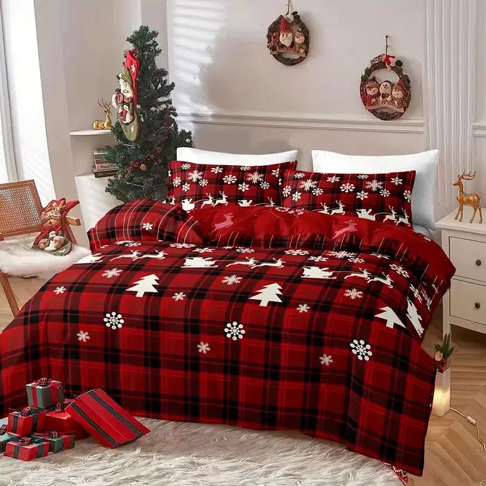 Ensemble de literie sur le thème de Noël, 3 pièces, housse de couette, pour lit simple, double, king