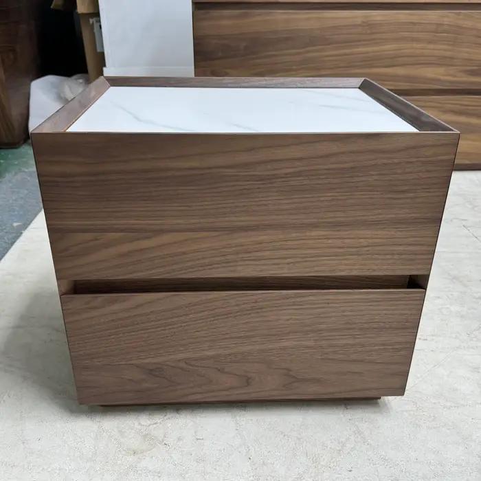 Fabrication de Table de chevet en noyer, tiroir en bois, Table carrée de Design de luxe avec Table d